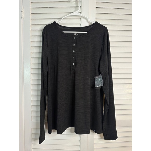 torrid Tops - nwt torrid size 2 18/20 Happy Camper LS Black Space Dye Henley Shirt